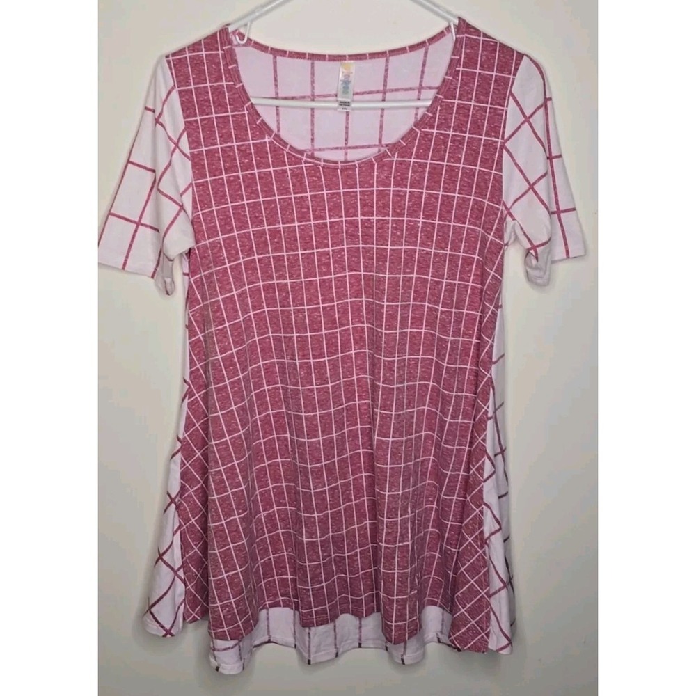 LuLaRoe Size XXS The Perfect Tee Shirt Pink Plaid Shirt‎ Sleeve Casual Comfort